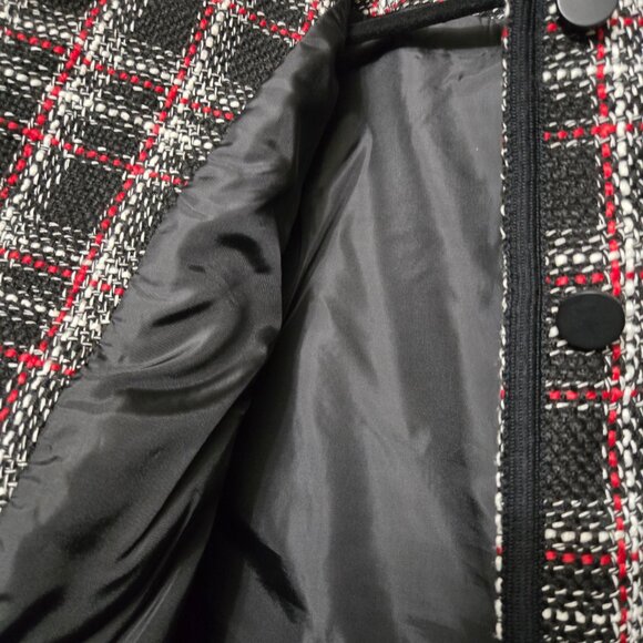Liz Claiborne Black & Red Plaid Tweed Jacket – Classic Button-Front Blazer Sz 14 - Picture 6 of 10